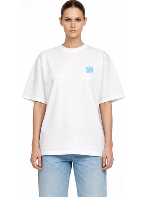 Camblys Unisex Amiri Klasik Logo Ön  Baskılı Oversize Kalın Kumaş Bol Kesim Pamuklu T-Shirt