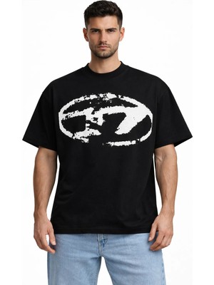 Camblys Unisex D Eskitme Yeni Sezon Ön Baskılı Oversize Kalın Kumaş Bol Kesim Pamuklu T-Shirt