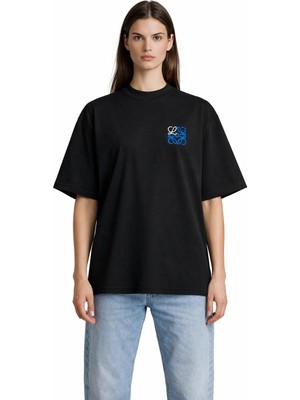 Camblys Unisex Kadın Erkek New Logo Ön Baskılı Oversize Kalın Kumaş Bol Kesim Pamuklu T-Shirt