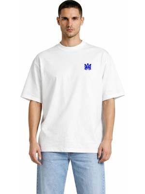Camblys Unisex Amiri Klasik Logo Ön  Baskılı Oversize Kalın Kumaş Bol Kesim Pamuklu T-Shirt