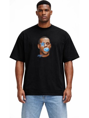 Camblys Unisex Lebron James Yüz Baskılı Oversize Kalın Kumaş Bol Kesim Pamuklu T-Shirt
