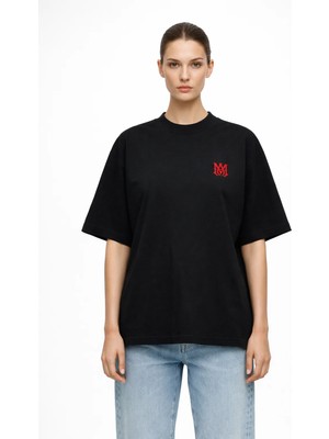 Camblys Unisex Amiri Klasik Logo Ön  Baskılı Oversize Kalın Kumaş Bol Kesim Pamuklu T-Shirt