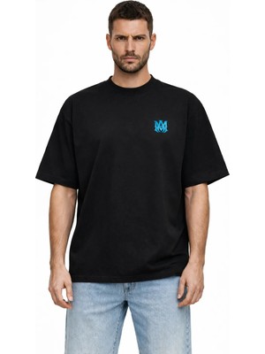 Camblys Unisex Amiri Klasik Logo Ön  Baskılı Oversize Kalın Kumaş Bol Kesim Pamuklu T-Shirt