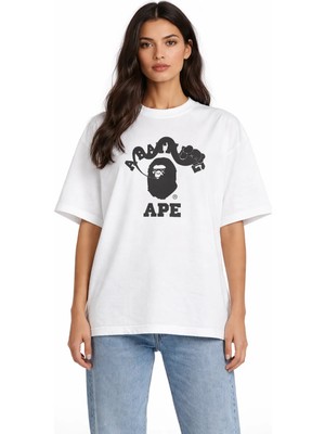 Camblys Unisex A Bathıng Ape Yılan Ön Baskılı Oversize Kalın Kumaş Bol Kesim Pamuklu T-Shirt