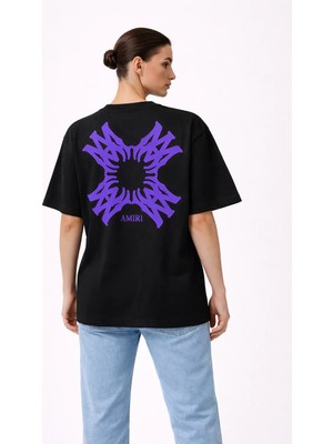 Camblys Unisex Amiri Yeni Sezon Desenli Ön Sırt Baskılı Oversize Kalın Kumaş Bol Kesim Pamuklu T-Shirt