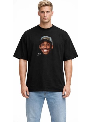 Camblys Unisex Kobe Bryant Yüz Baskılı Oversize Kalın Kumaş Bol Kesim Pamuklu T-Shirt