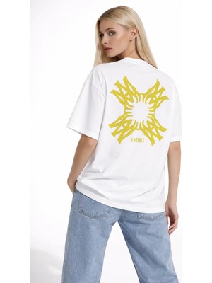 Camblys Unisex Amiri Yeni Sezon Desenli Ön Sırt Baskılı Oversize Kalın Kumaş Bol Kesim Pamuklu T-Shirt
