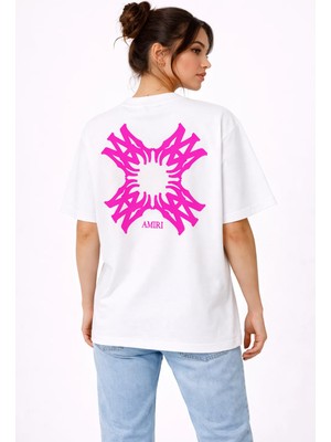 Camblys Unisex Amiri Yeni Sezon Desenli Ön Sırt Baskılı Oversize Kalın Kumaş Bol Kesim Pamuklu T-Shirt