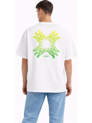 Camblys Unisex Amiri Geçiş Desenli Ön Sırt Baskılı Oversize Kalın Kumaş Bol Kesim Pamuklu T-Shirt
