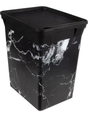 PremiumPort 10 Litre Siyah Mermer Çöp Kovası, Şık ve Kullanışlı Tasarım