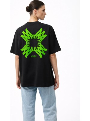 Camblys Unisex Amiri Yeni Sezon Desenli Ön Sırt Baskılı Oversize Kalın Kumaş Bol Kesim Pamuklu T-Shirt