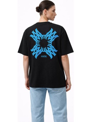 Camblys Unisex Amiri Yeni Sezon Desenli Ön Sırt Baskılı Oversize Kalın Kumaş Bol Kesim Pamuklu T-Shirt