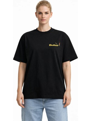 Camblys Unisex Butter Kibrit Ön Baskılı Oversize Kalın Kumaş Bol Kesim Pamuklu T-Shirt