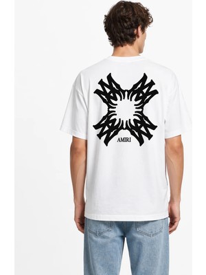 Camblys Unisex Amiri Yeni Sezon Desenli Ön Sırt Baskılı Oversize Kalın Kumaş Bol Kesim Pamuklu T-Shirt