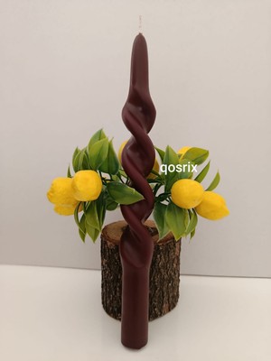 Qosrix Bordo Burgulu Şamdan Soya Mumu Doğal Kokulu Uzun Çubuk Konik Burgu Spiral Mum Dekoratif 1 Adet