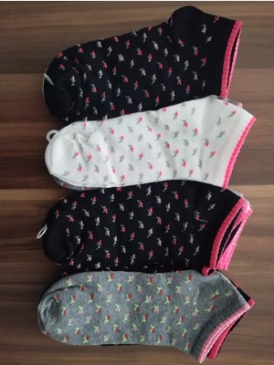 Çiçek Desenli Bilek Boy Bayan Patik Çorap 12'li Paket