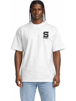 Camblys Unisex S Logo Stussy Yeni Sezon Ön Baskılı Oversize Kalın Kumaş Bol Kesim Pamuklu T-Shirt