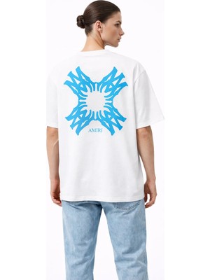Camblys Unisex Amiri Yeni Sezon Desenli Ön Sırt Baskılı Oversize Kalın Kumaş Bol Kesim Pamuklu T-Shirt