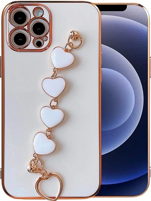 Najmaddin Ally iPhone 12 Pro Max 6.7inç Kılıf Kalp Bileklik Tutuculu Lüx Silikon Askılı Kılı