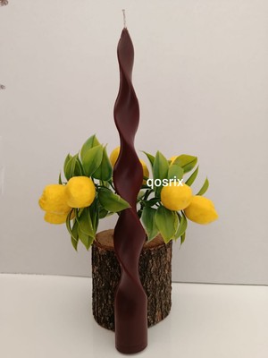Qosrix Bordo Burgulu Şamdan Soya Mumu Doğal Kokulu Uzun Çubuk Konik Burgu Spiral Mum Dekoratif 1 Adet