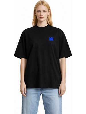 Camblys Unisex Amiri Klasik Logo Ön  Baskılı Oversize Kalın Kumaş Bol Kesim Pamuklu T-Shirt