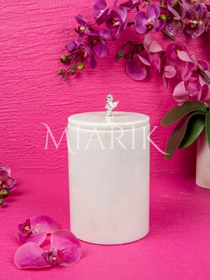 PremiumPort Beyaz Mermer Görünümlü Çöp Kutusu, Yaprak Detaylı Dekoratif Tasarım