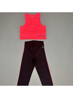 Whynot Kız Çocuk Neon Pembe Siyah Yazlık Diz Altı Tayt Crop Takım