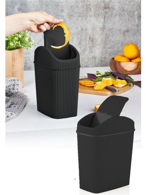 PremiumPort Şık Siyah Mini Çöp Kovası 2,5 L Dekoratif ve Kullanışlı Tasarım