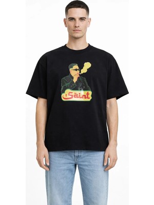 Camblys Unisex Kim Young Saint Ön Baskılı Oversize Kalın Kumaş Bol Kesim Pamuklu T-Shirt