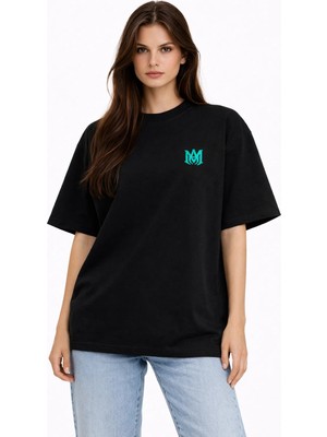 Camblys Unisex Amiri Klasik Logo Ön  Baskılı Oversize Kalın Kumaş Bol Kesim Pamuklu T-Shirt