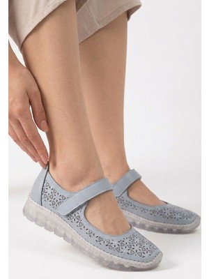 Terma Craft Mavi Deri Cırt Cırtlı Babet Ayakkabı