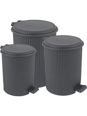 PremiumPort 3'lü Antrasit Gri Nostalji Pedallı Çöp Kovası Seti, 6-11-20 L