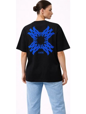 Camblys Unisex Amiri Yeni Sezon Desenli Ön Sırt Baskılı Oversize Kalın Kumaş Bol Kesim Pamuklu T-Shirt
