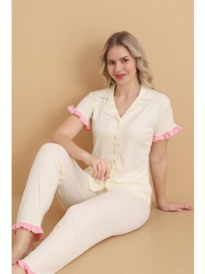 Wordex Mrn 9500 Düz Renk Pegasus Kumaş Düğmeli Kısa Kolu Kadın Pijama Takımı