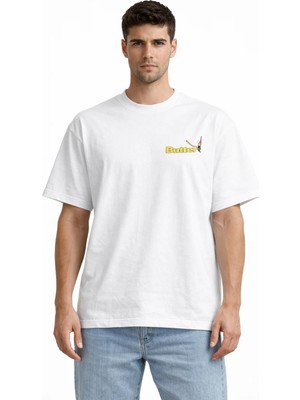 Camblys Unisex Butter Kibrit Ön Baskılı Oversize Kalın Kumaş Bol Kesim Pamuklu T-Shirt