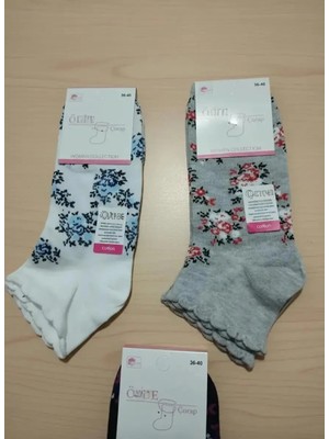 Bayan Çiçek Desenli Karışık Renk Mevsimlik Pamuklu Patik Çorap 12'li Paket