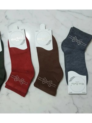 Karışık Renk Inci Taşlı Detaylı Bayan Mevsimlik Patik Çorap 12'li Paket