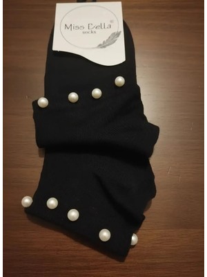 Siyah Renk Inci Taşlı Detaylı Bayan Mevsimlik Patik Çorap 12'li Paket