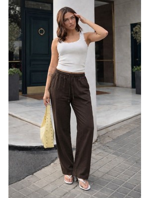 Damga Kadın Trend Premium Bol K.kahve Keten Pantolon