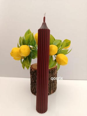 Qosrix Bordo Şamdan Soya Mumu Doğal Vanilya Kokulu Uzun Çubuk Konik Mum Dekoratif 1 Adet