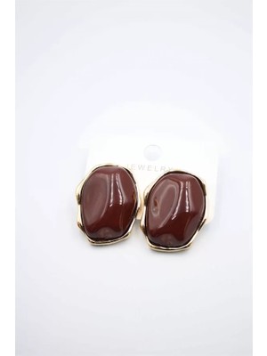 Die Grup Taşlı Küpe - Kahverengi