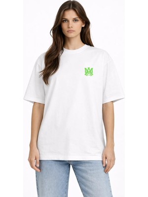 Camblys Unisex Amiri Klasik Logo Ön  Baskılı Oversize Kalın Kumaş Bol Kesim Pamuklu T-Shirt