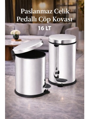 PremiumPort Paslanmaz Çelik Pedallı 16 L Çöp Kutusu, Şık ve Kullanışlı Tasarım