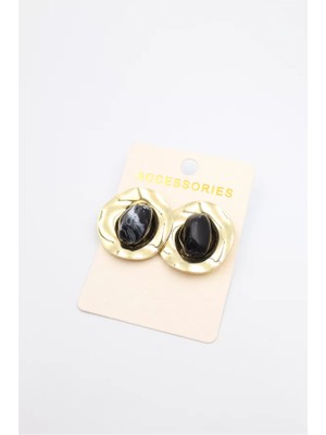 Die Grup Taşlı Metal Küpe - Siyah