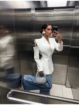 Lokadi Kadın Pencere Detaylı Uzun Kollu Şık Blazer Ceket