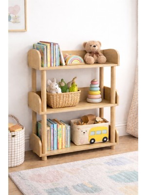 Pureza Ahşap Çocuk Kitaplık & Oyuncak Rafı – 3 Katlı Çok Amaçlı Düzenleyici (60X80 Cm)