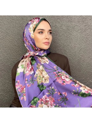 Buscarfs Çiçek Desen Mor Şal