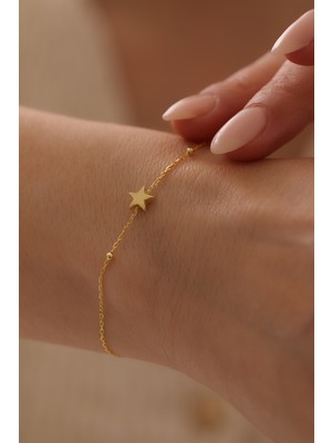 Sunshine 925 Ayar Gümüş ,gold Kaplamalı Top Zincirli Yıldız Minimal Tasarım Bileklik