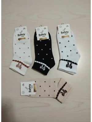 Puantiyeli Kurdelalı Desenli Pamuklu 12 Çift Patik Çorap