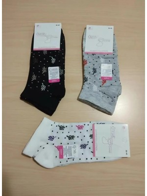 Bayan Desenli Karışık Renk Mevsimlik Pamuklu Patik Çorap 12'li Paket